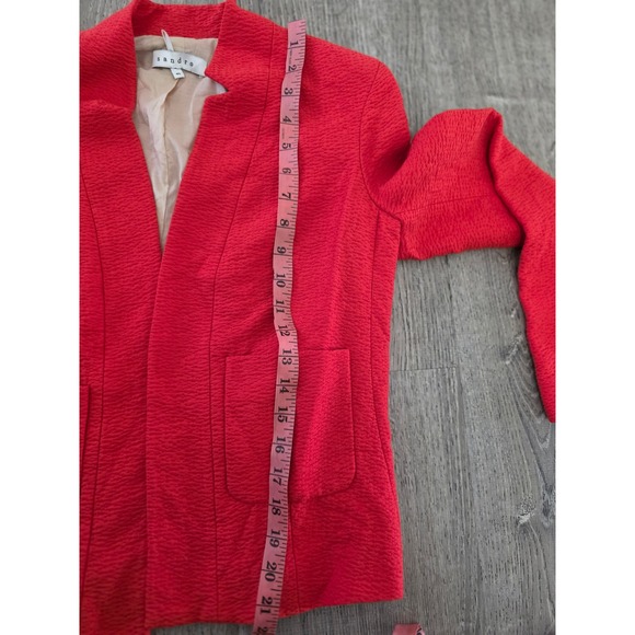 Sandro Paris Blazer Red Textured Open Front Blazer Jacket Size 40 - Picture 6 of 8